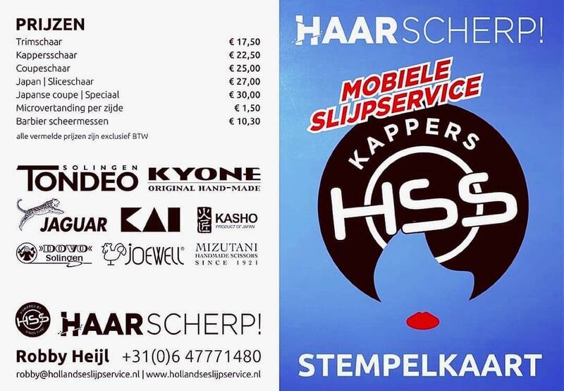 Gevulde slijpzakjes van kapsalons met kappersscharen om te slijpen en te conditioneren op locatie